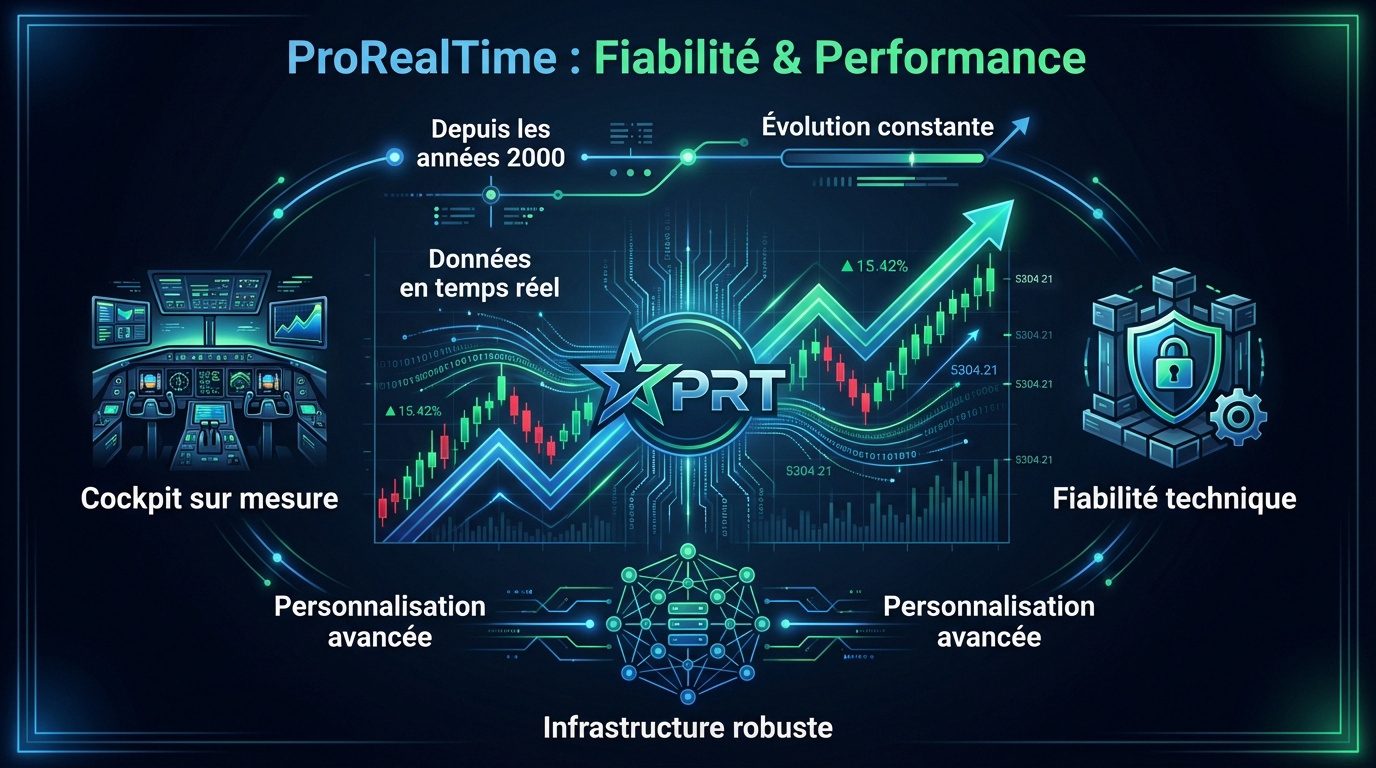 Interface de trading ProRealTime affichant des graphiques d'analyse technique haute performance