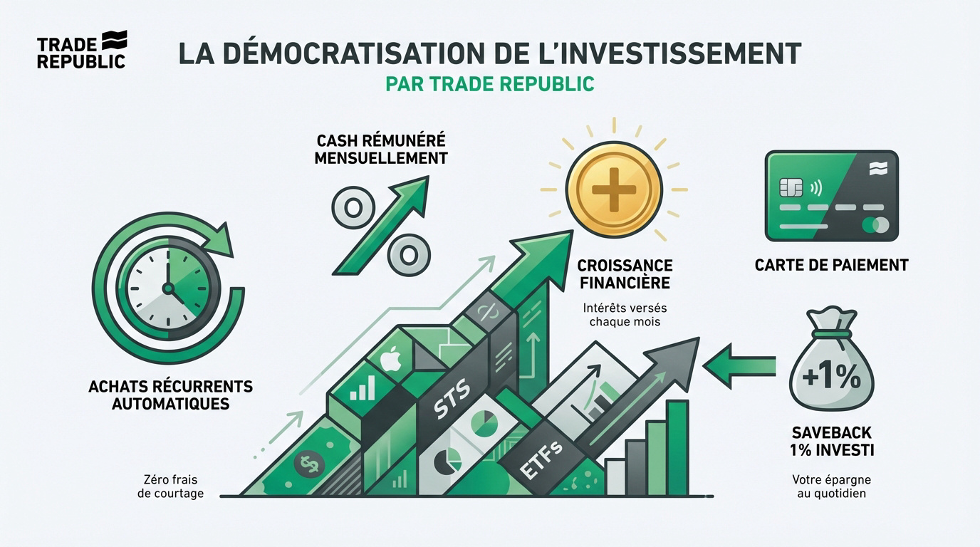 Interface de l'application mobile Trade Republic pour investir en bourse